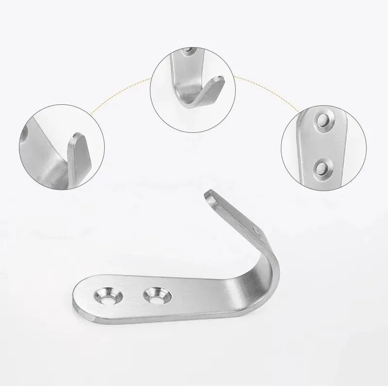 Wall coat hooks, 6 packs of black coat hooks, wall mounted single door hooks, big J metal hooks for kitchen, bedroom, bathroom
