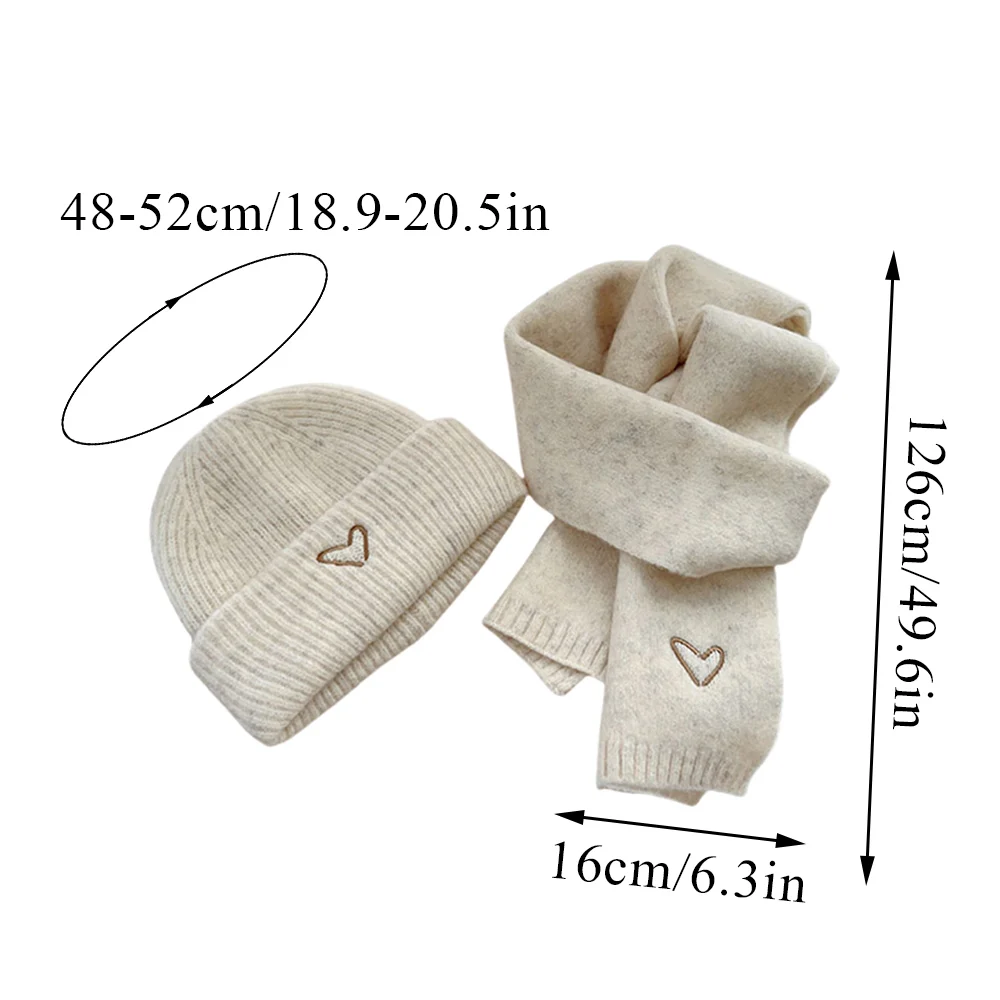 Solid Color Crochet Hat With Scarf Two-Piece Set Wool Knitting Skullies Cap Thicken Warm Neckerchief Child Winter Hat Scarf