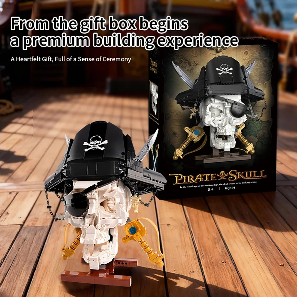 MOC Medieval Pirate Hat Double-edged Sword Building Blocks Pirate Skull Endoskeleton Desktop Ornaments Bricks Toys for Kids Gift