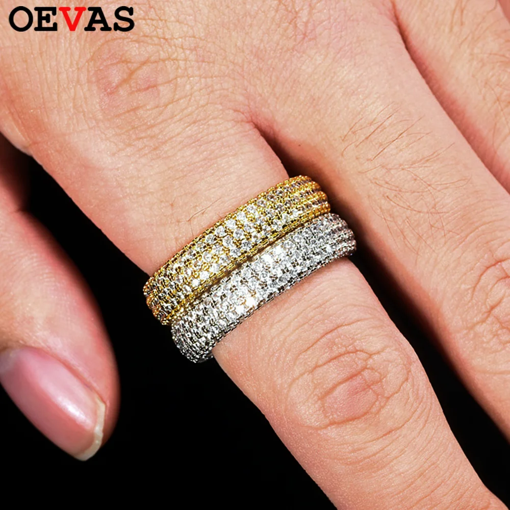 

OEVAS Full Moissanite Ring S925 Silver Plated 18K Gold D Color Lab Diamond For Women Men Hip Hop Band Party Fine Jewelry