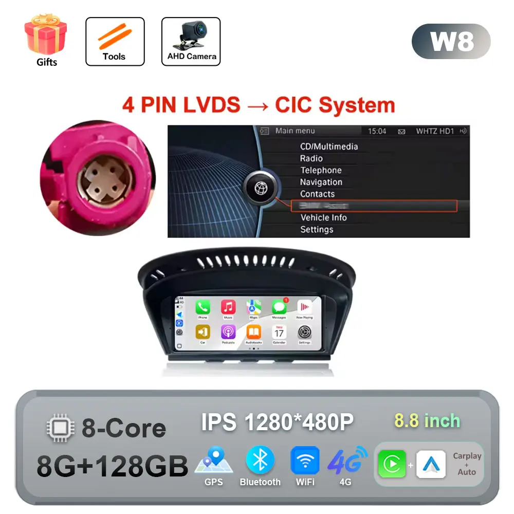 Draadloze CarPlay Android 16 Auto Multimedia Radio Voor BMW 5 3-serie E60 E61 E62 E63 E90 E91 E92 E93 CCC CIC GPS WIFI Bedraad Auto - afbeelding 1