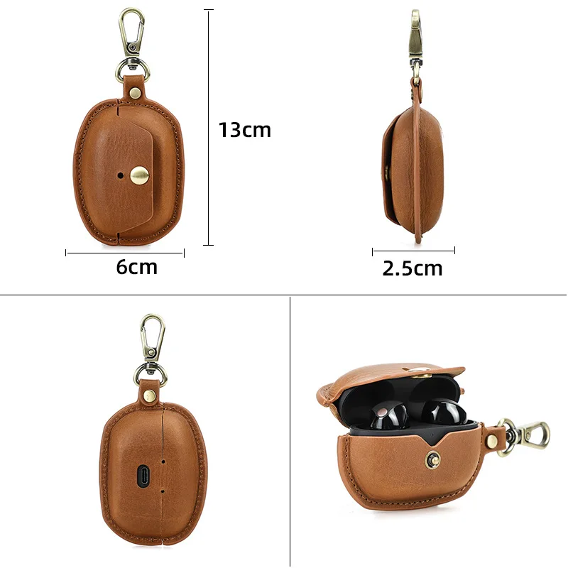 Genuine Leather Earphone Case for Sony wf-1000xm5 Hook Portable Bluetooth Earphone Cover Protective Case for 1000X M5