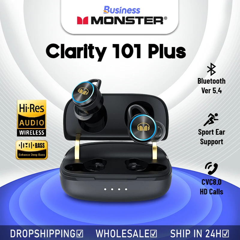 

Monster Clarity 101 Plus TWS Earbuds HD Clear Calls Bluetooth 5.4 Earphones IPX5 Waterproof Sports Wireless Headphone with Mic