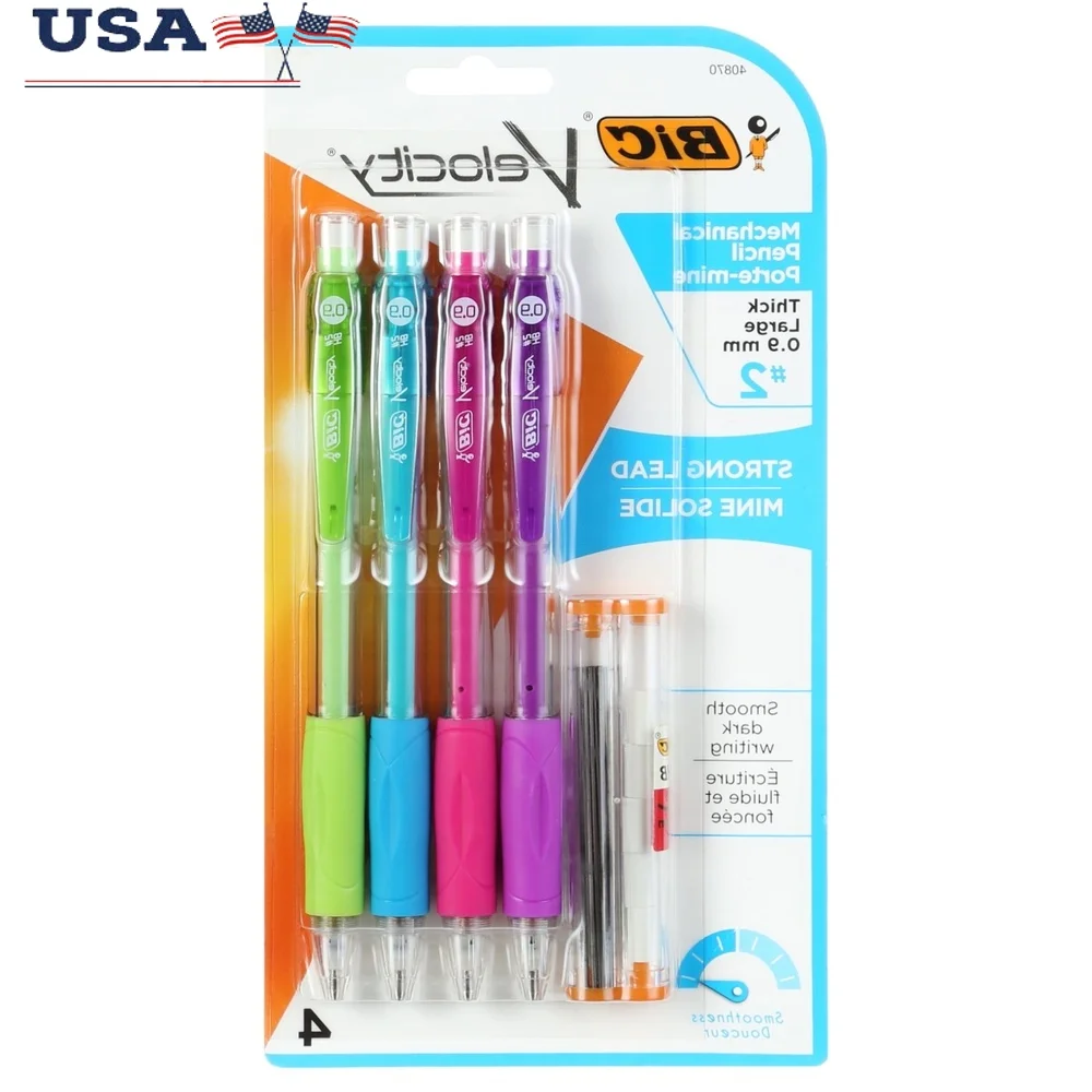 

0.9mm Mechanical Pencils Shatter Resistant Refillable Erasers Comfortable Grip School Office Writing Instruments 4 Pack