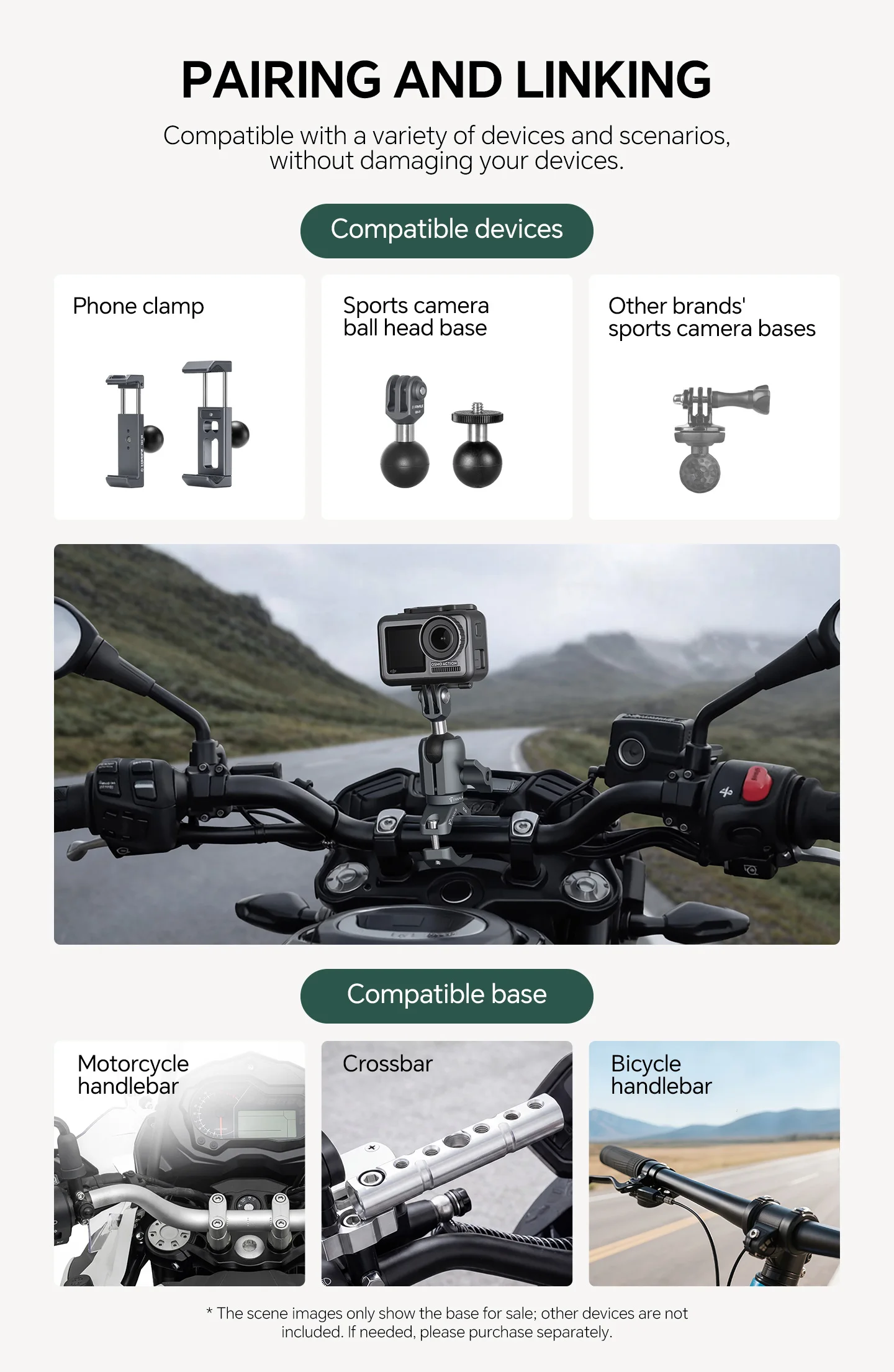 FANAUE Motorrad-Handyhalterung, verlängerter Lenkerbügel, Kugelkopf-Basis, Sportkamera, schnelle Demontage, Diebstahlschutz – Detail 4