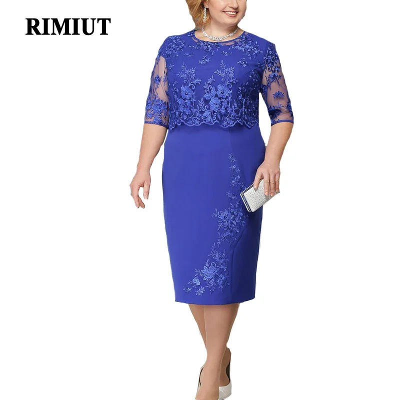 Rimiut ชุดเดรส5XL 6XL ขนาดใหญ่พิเศษสำหรับผู้หญิง, เดรสลูกไม้หรูหรากระโปรงชุดเดรสปาร์ตี้ตอนเย็นสีน้ำเงินไซส์ใหญ่อ้วน MM