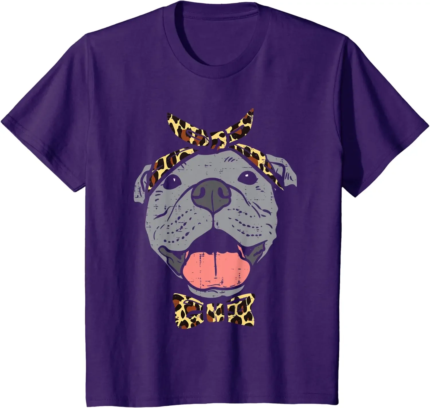 Funny Design Pitbull Leopard Print Bandana Pitties Dog Lover Owner Gift T-Shirt Casual Short Sleeve Men Comfortable Men T-shirt