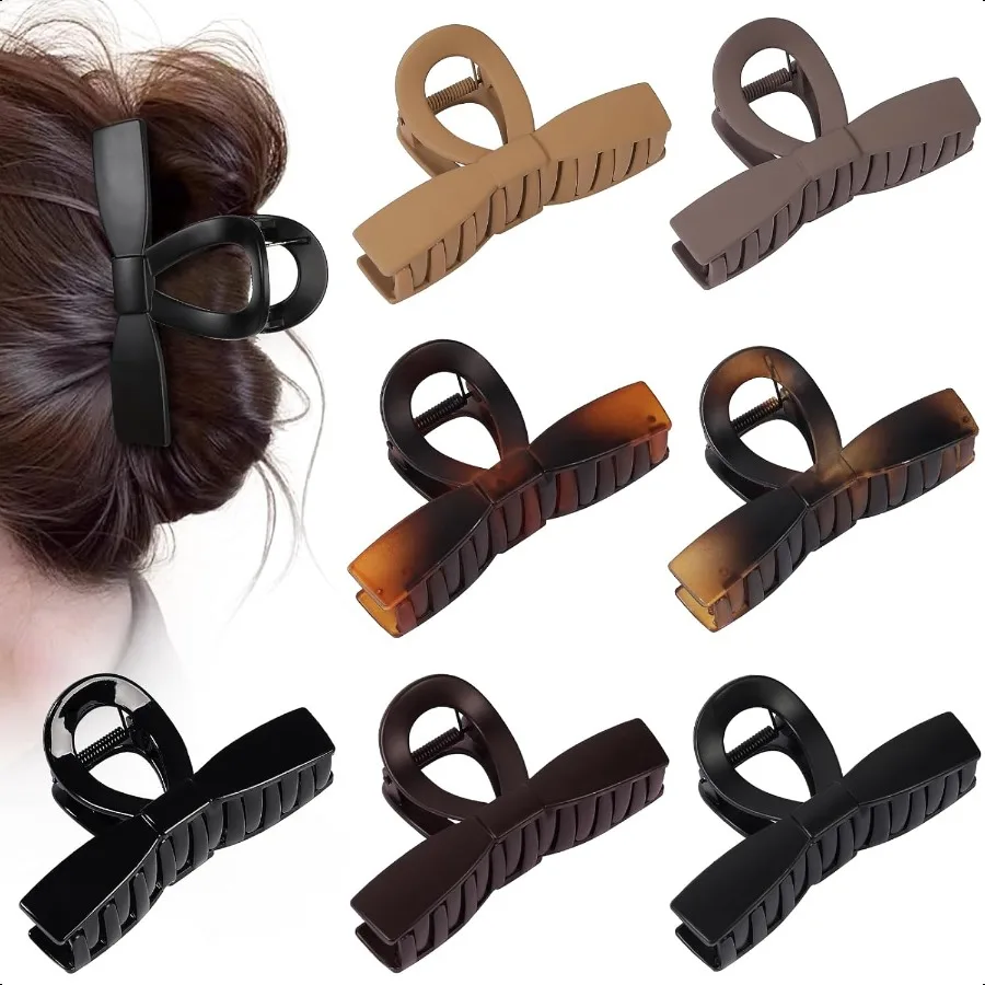 

Fashion Bow Hair Claw Clips 7 Pack 4.1 Inches NonSlip Large Hair Clips for Women Matte Tortoiseshell and Neutral Colors Hair Bo