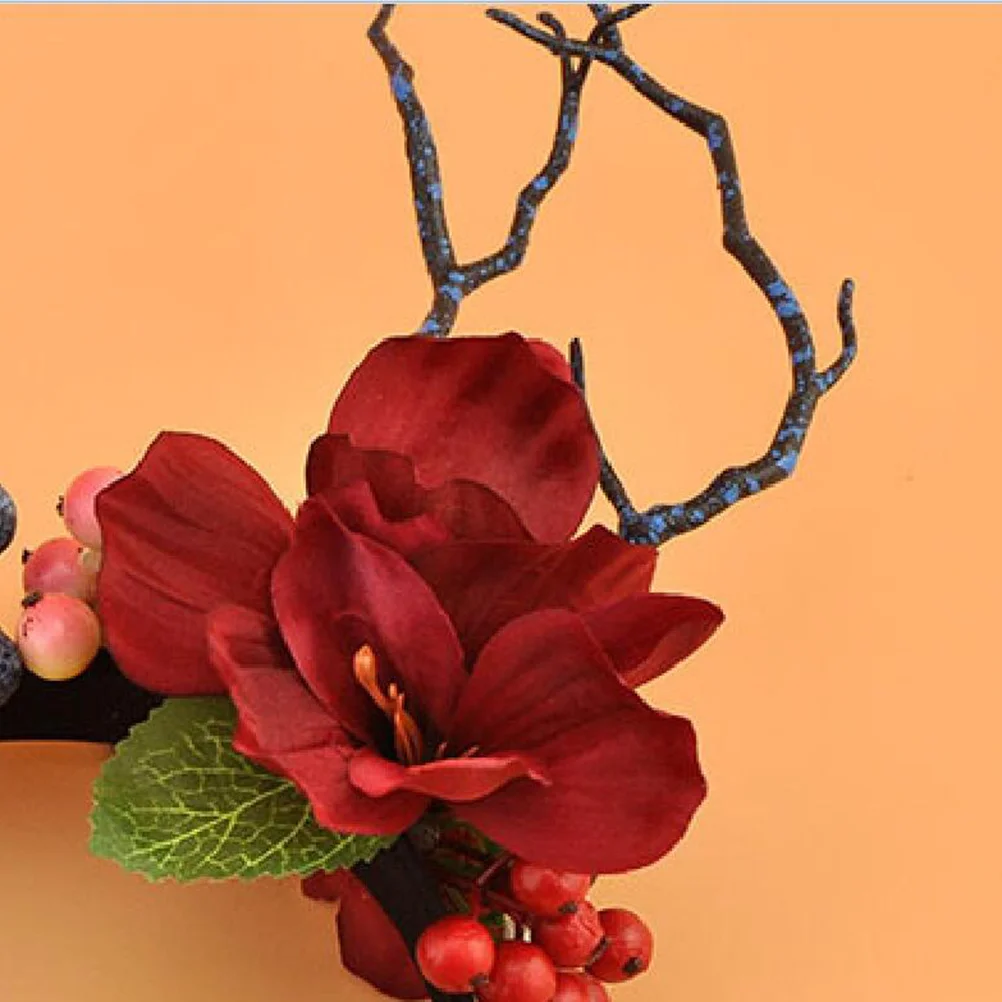 

1Pcs Branch Headband Simulation with Flowers Berries Deer Antler for Xmas Party Props Branch Headband Photo Props