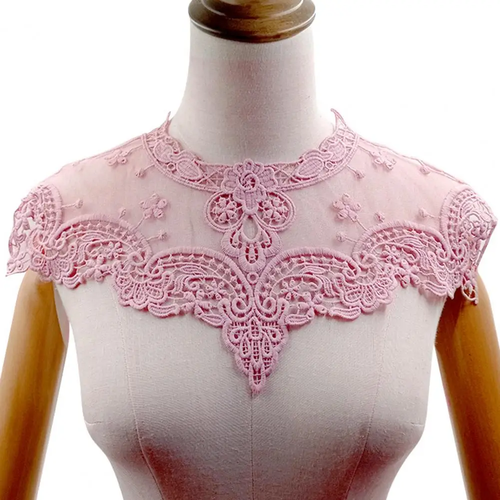 Elegant Lace Fake Collar Tie Hollow Embroidery Elastic Detachable Breathable Vintage DIY Lace Applique Sewing Collar