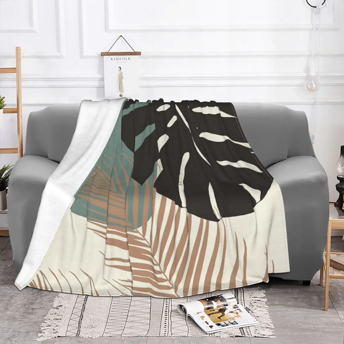 Minimal Monstera Palm Finesse 1 Tropical Quilt Knee Blanket Throw Blanket Thin Wadding Blanket Throw Blanket