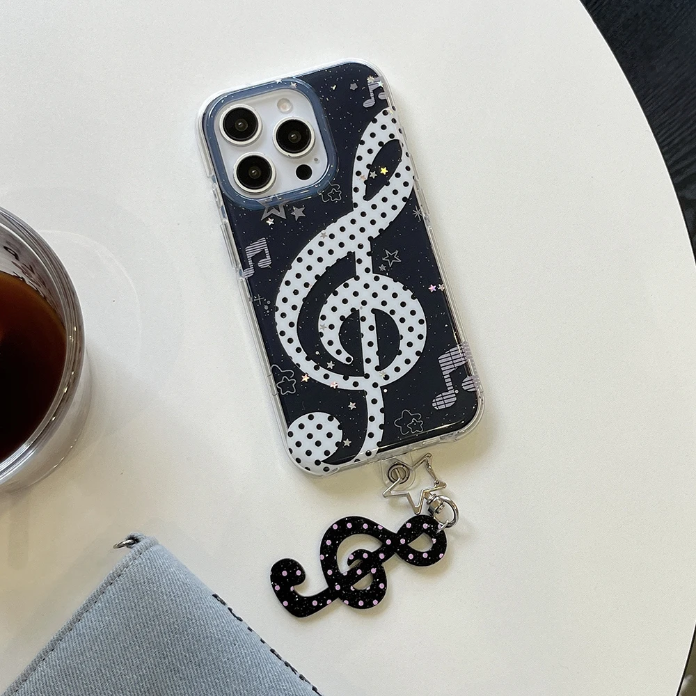 Urocze koreańskie etui na telefon z motywem muzycznym INS, artystyczne, z nutami, kreskówkowe, kreatywne, muzyczne, na iPhone 14 15 16 Pro Max 13, miękkie, odporne na wstrząsy.