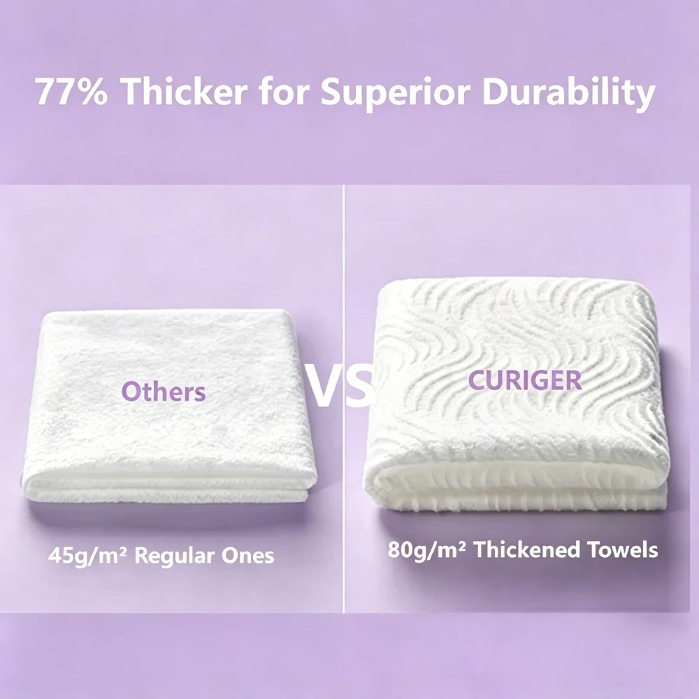 CURIGER Pure Plant Fiber Disposable Face Towelettes Thickened Pearl Texture 240 count for Cleansing, Makeup Remover and Skincare