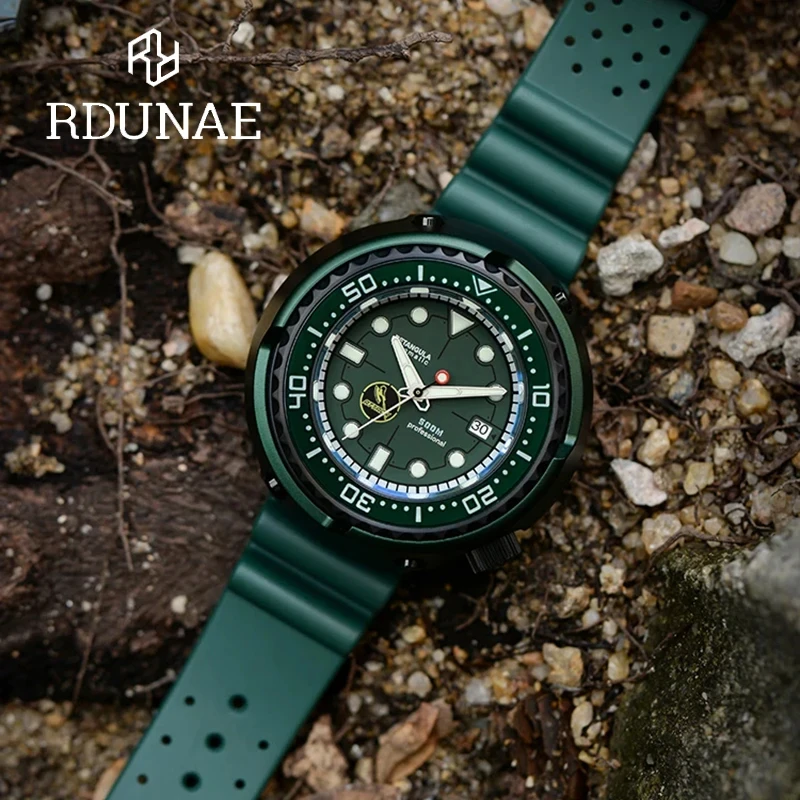 RDUNAE 2024 New Men\'s Automatic Mechanical Watch R1ZK-II NH35 Luxury Sapphire Rubber Waterproof Diving green watches for men