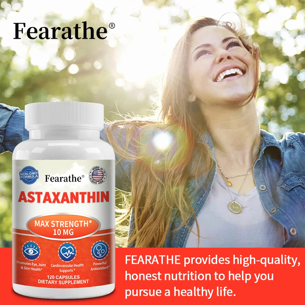 Astaxanthin 10 mg, 120 capsules - Premium Antioxidant, Natural Support for Post-Exercise Recovery + Joint, Skin, Eye Health