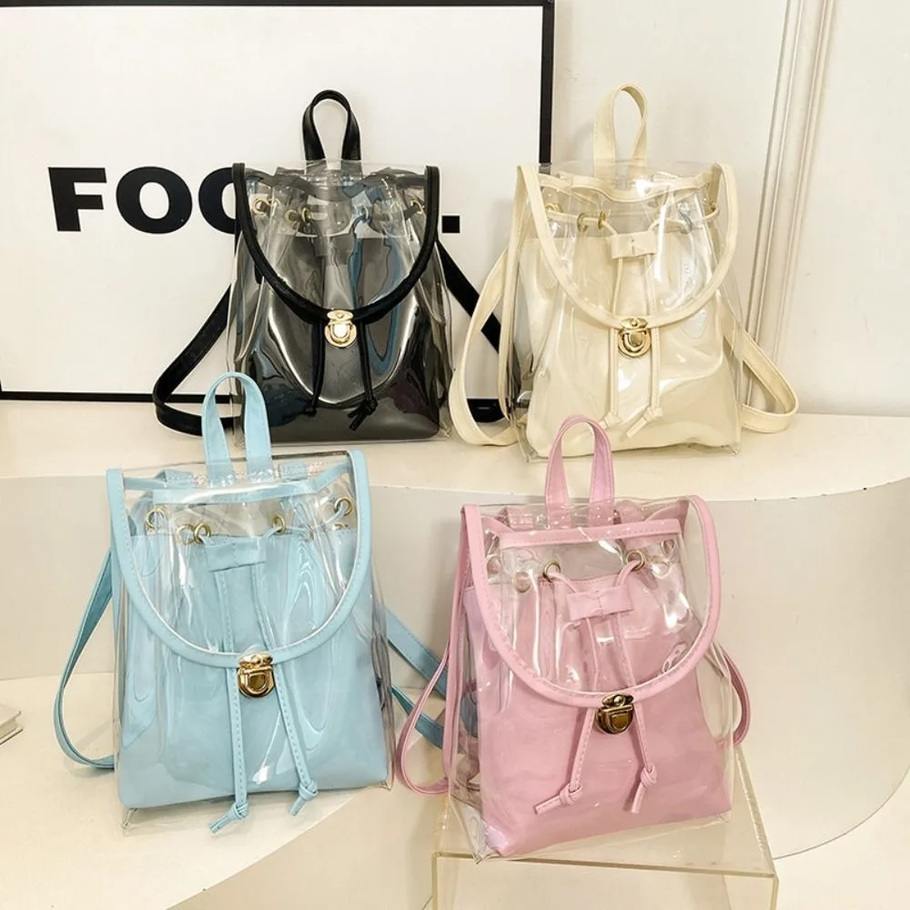 Trip PVC Laptop Rucksack Large Capacity Transparent School Backpack Sweet Waterproof Camping Bag Travel