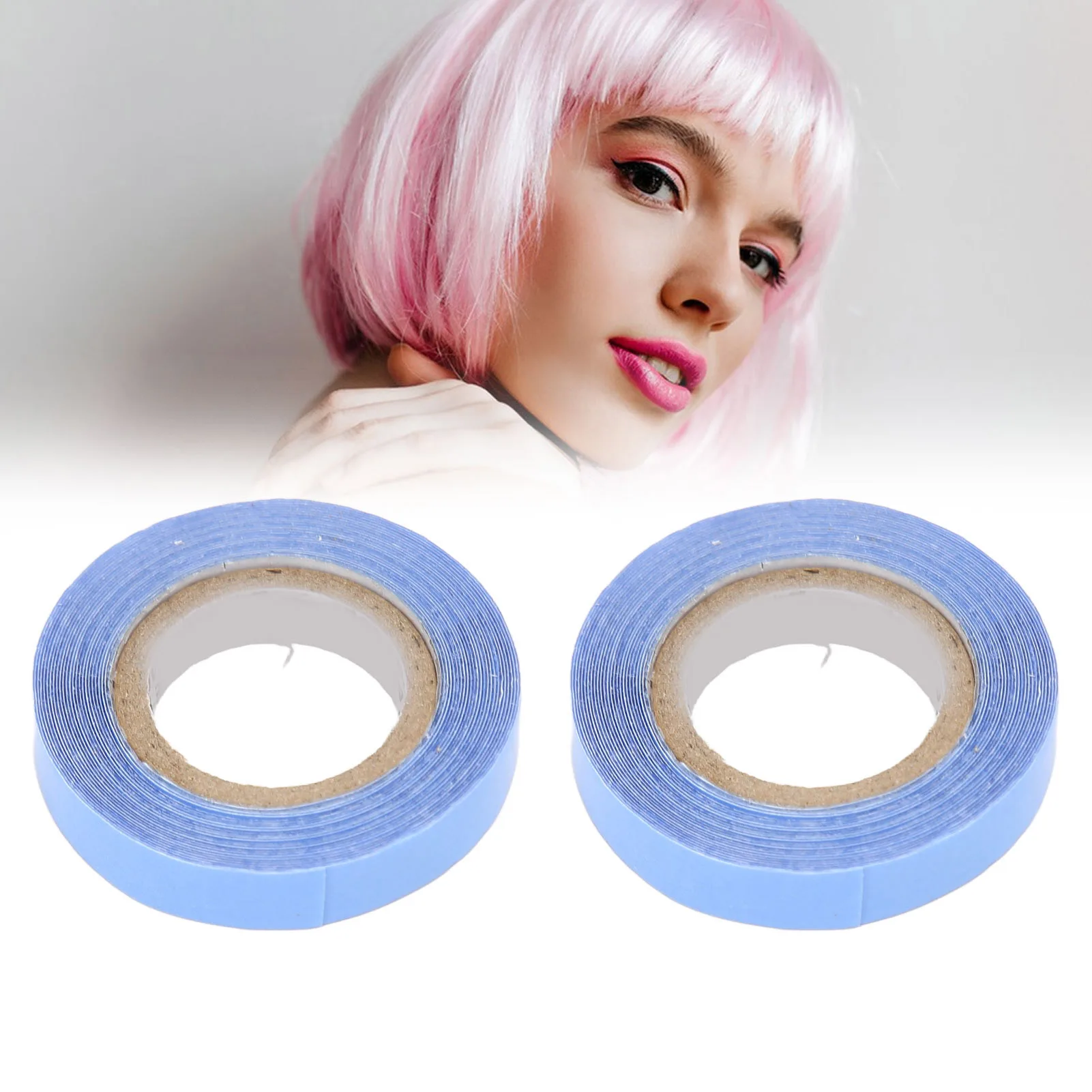 Peruca dupla face fita adesiva, peruca de extensão, fita de suporte do cabelo para Home Salon, azul, forte, 2pcs