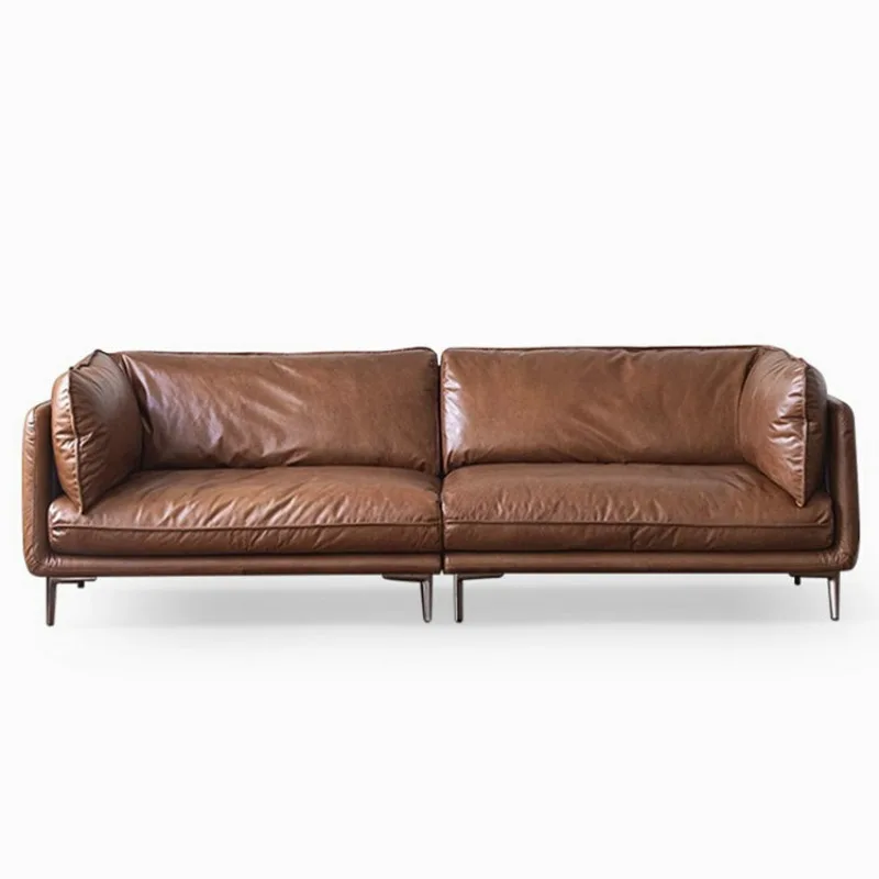 

Leather first-layer cowhide sofa Nordic Italian minimalist mid-ancient retro arms sofa