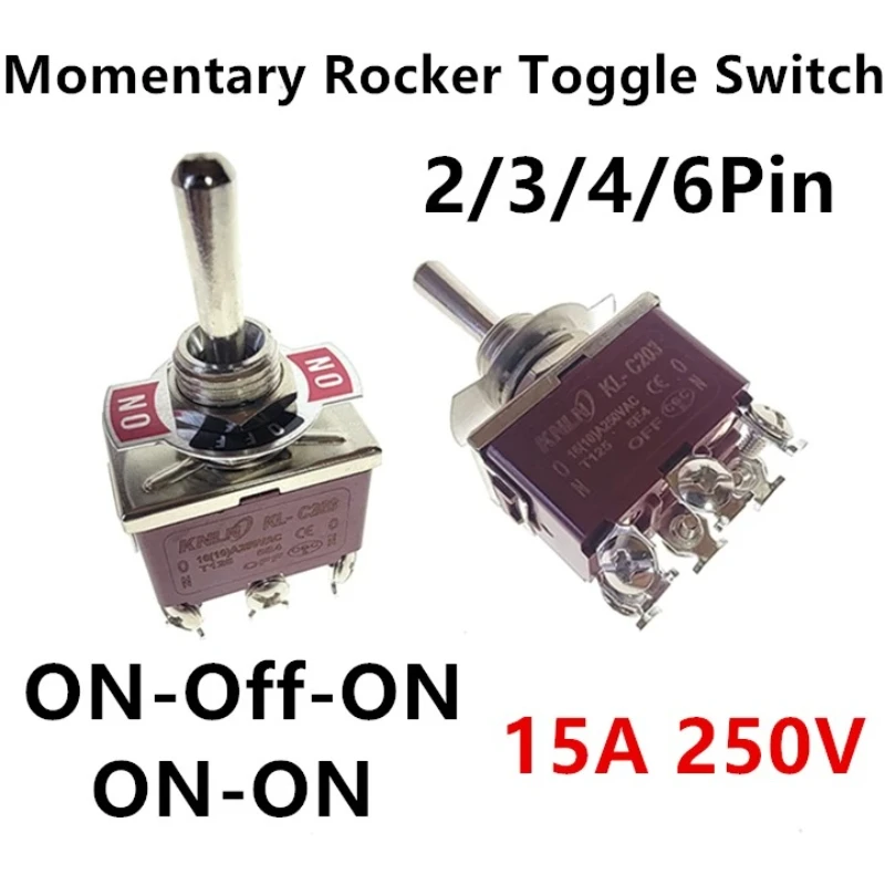 

E-TEN1021 1121 1122 1221 1321 1322 Silver contact Momentary Rocker Toggle Switch 15A 250V (ON)/Off/(ON) 2/3/4/6Pin 2/3Position