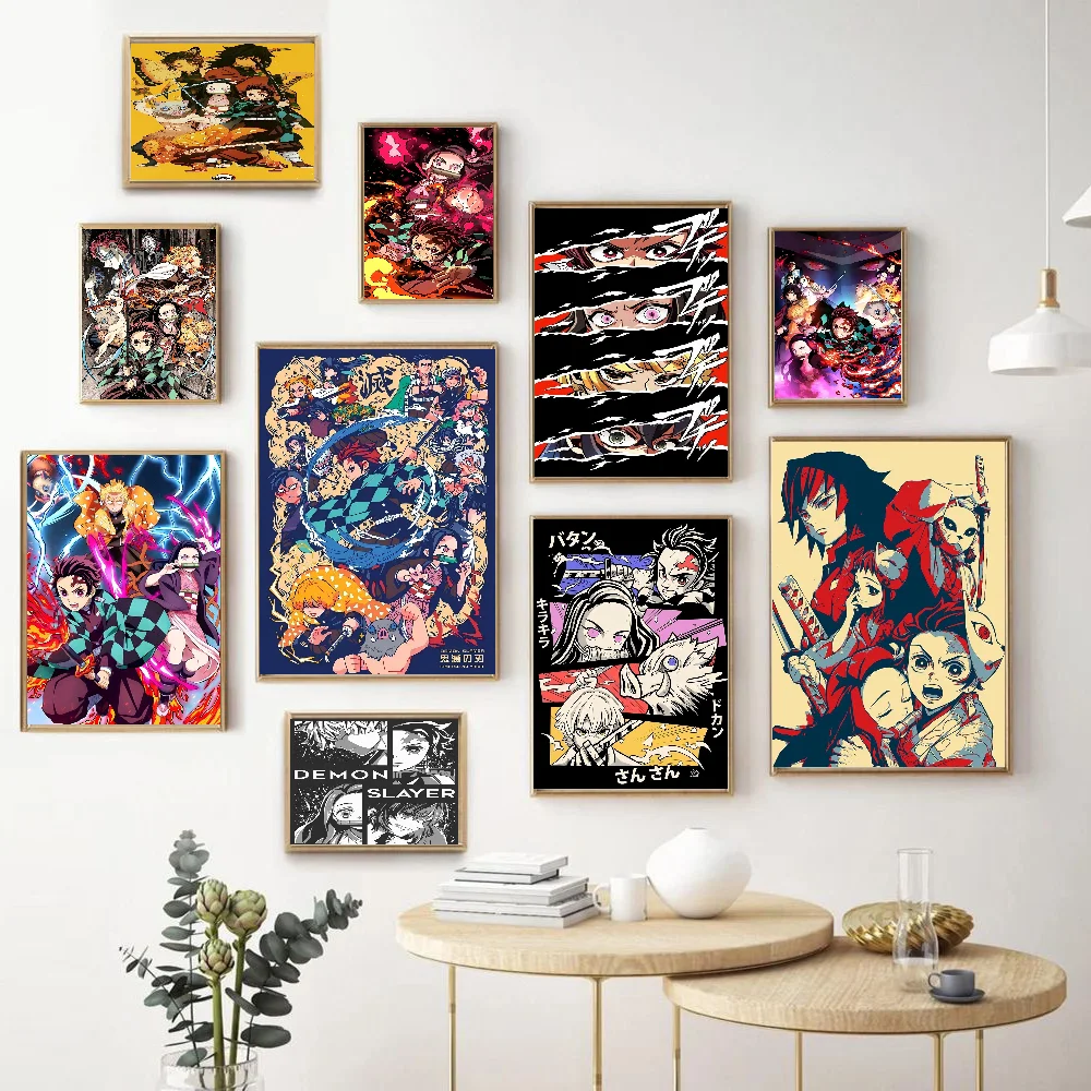 

Anime Demon Slayer Classic Vintage Posters Decoracion Painting Wall Art White Kraft Paper Kawaii Room Decor