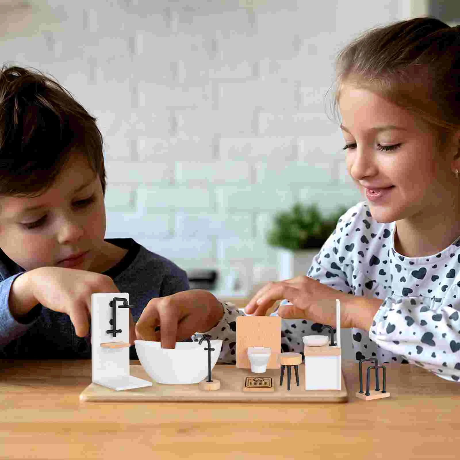 8pcs Simulated Miniature Furniture 1:12 Dollhouse Bathroom Set Realistic Decor Shower Model Toy Small Bath Tub Accessories