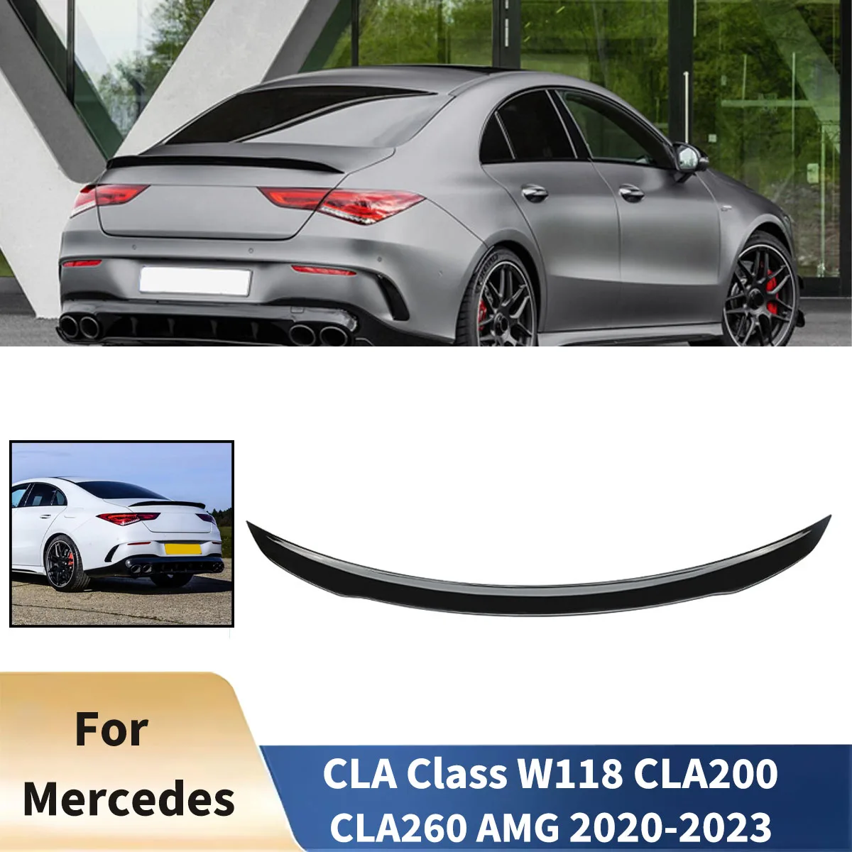 

For Mercedes Benz CLA Class W118 CLA200 CLA260 AMG 2020-2023 Rear Trunk Spoiler Wing Diffuser Cars Accessories Tail Fin Tuning