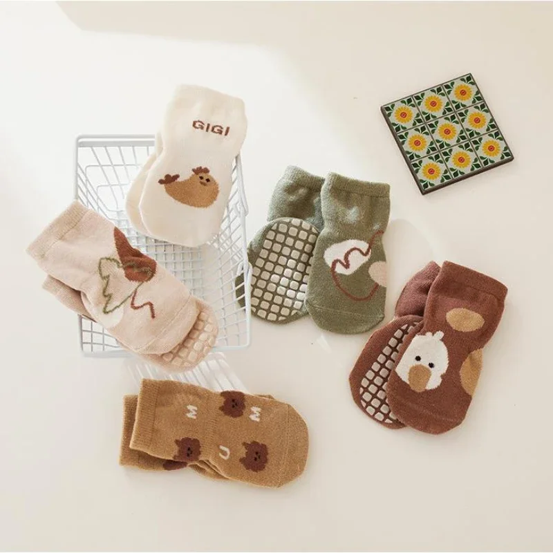 New Autumn Winter Kawaii Baby Tube Socks Babies Non-slip Floor Sock Cartoon Bear Duck Cotton Print Newborn Toddler Accessories