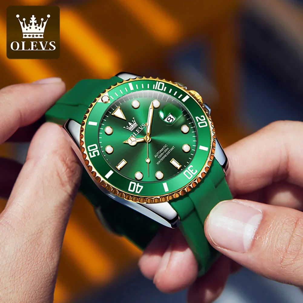 OLEVS 6650 Mens Watch Automatic Mechanical Watch Multifunctional Silicone tape Watch For Men 30m Waterproof Luminous Box Gift