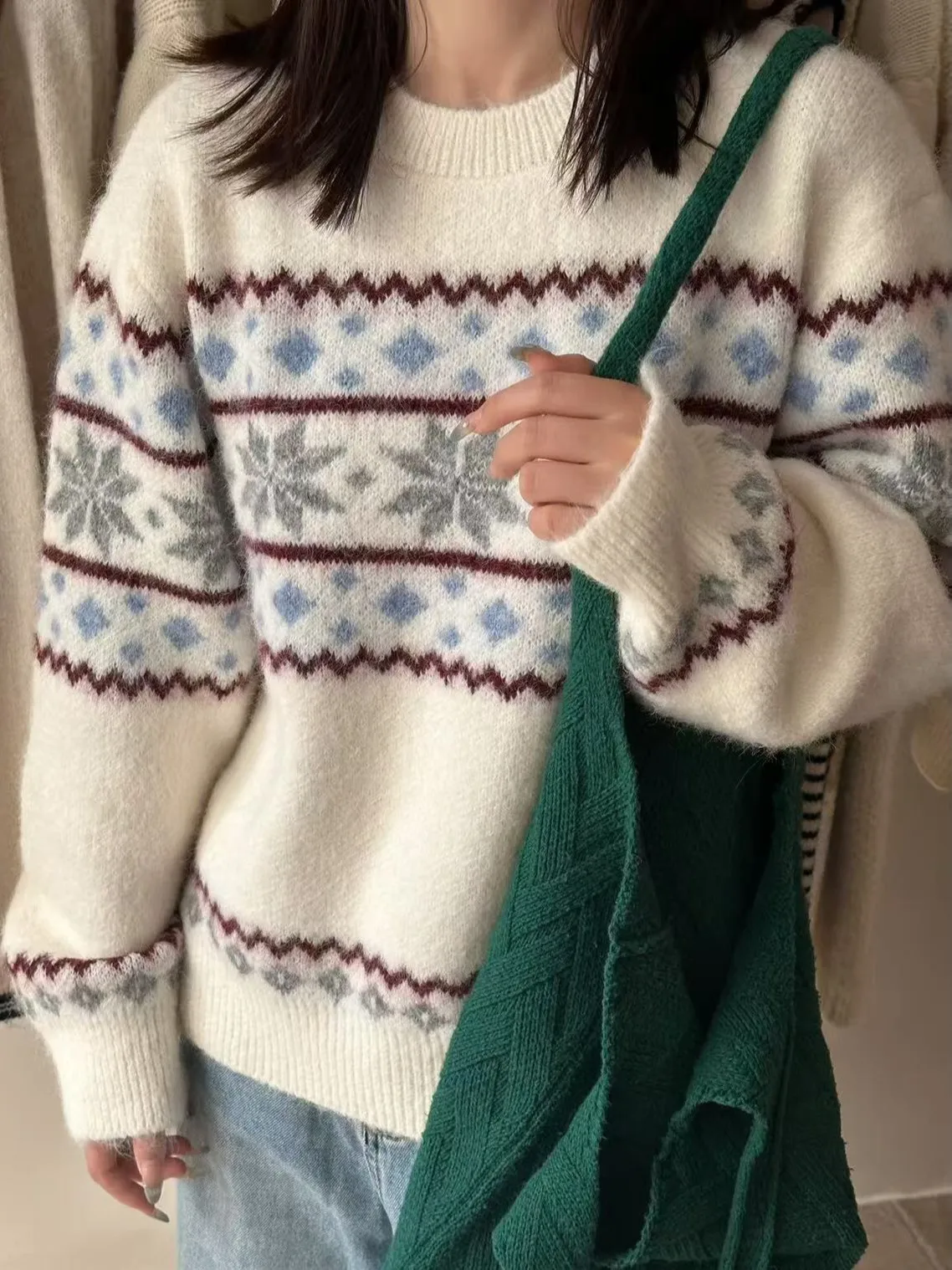 

Loose Women's Knitted Sweater Winter Soft Fluffy Overhead Color Blo Knitwear Trendy Lazy Sle round Ne Long Sve Top