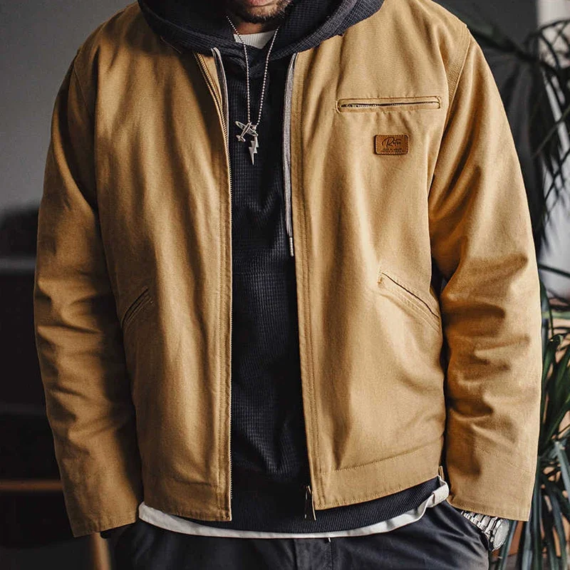 American Casual Collar Jacket Men's Spring and Autumn High-quality Cotton Solid Color Coat