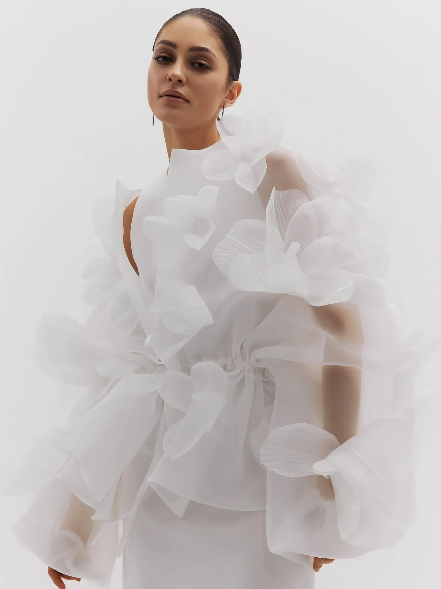 Manteau Chic en Organza transparent à fleurs pour femmes, veste courte à fleurs faites à la main, manteau de soirée transparent, tenue pour dames, sans robe