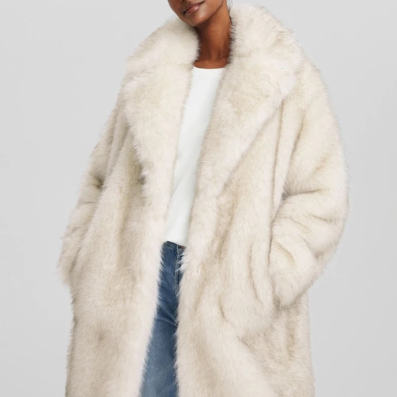 Neo Mint Slouchy Chic Gradient Long Eco Faux Fur Coat Women Winter Thick Warm Fluffy Fox Fur Jacket Brand Fashion Girls Overcoat