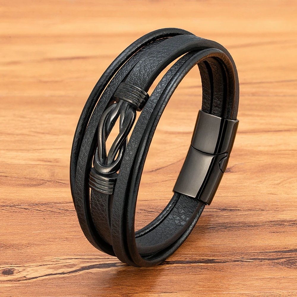 TYO العصرية 3 ألوان الرجال متعدد الطبقات الجلود الفولاذ المقاوم للصدأ المغناطيس مشبك سوار سحر الإسورة هدية عيد الحب دروبشيبينغ