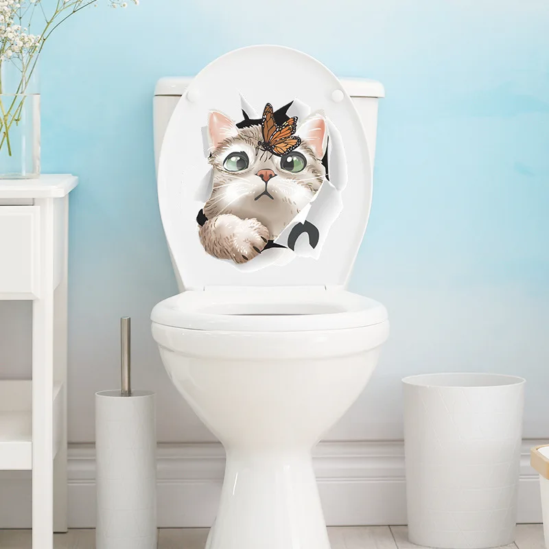 Cartoon Katze Schmetterling Wand Aufkleber Für Badezimmer Wc Dekoration Wandbild Kinderzimmer Kleiderschrank Tapete Wohnkultur Abnehmbare Aufkleber