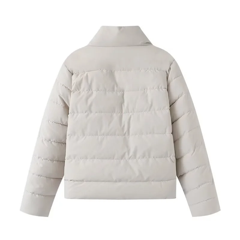 2025 Winter New Women's Casual Fashion Simple and Versatile Stand Collar Long Sleeve Zipper Decoration Cotton Jacket Short Coat