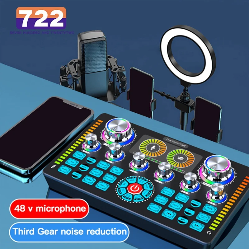 Mikser Udio USB Zewnętrzna karta dźwiękowa zestawu słuchawkowego Karta dźwiękowa do transmisji na żywo do telefonu komórkowego Komputera Mikser audio 48 V