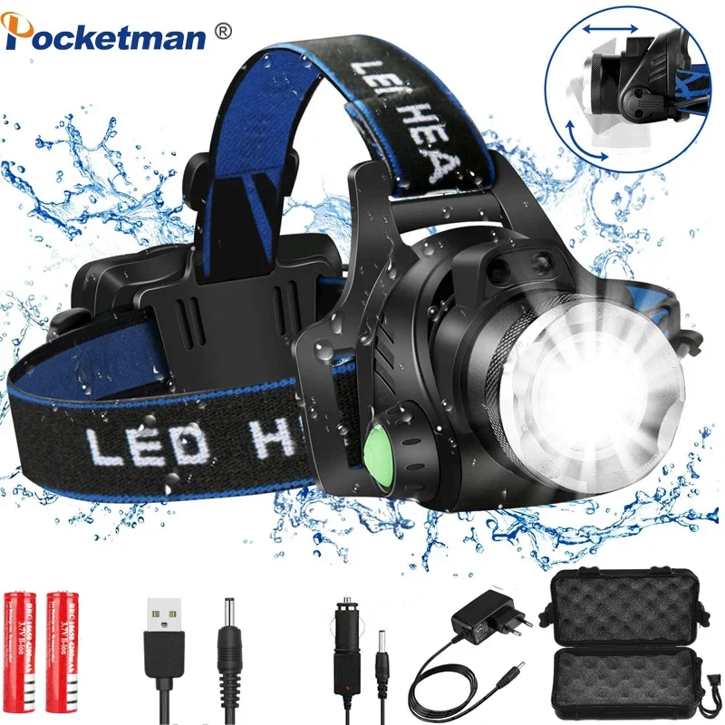 

Headlamps Super bright Led Headlamp L2 Zoomable Headlight Head Flashlight Head lamp by 18650 battery for Fishing Hunting