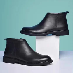 Men's Boots High-quality Leather Boots Plush Warm Winter Boots for Men Side Zip Ankle Boot Busines Casual Dress Boot Botas2024