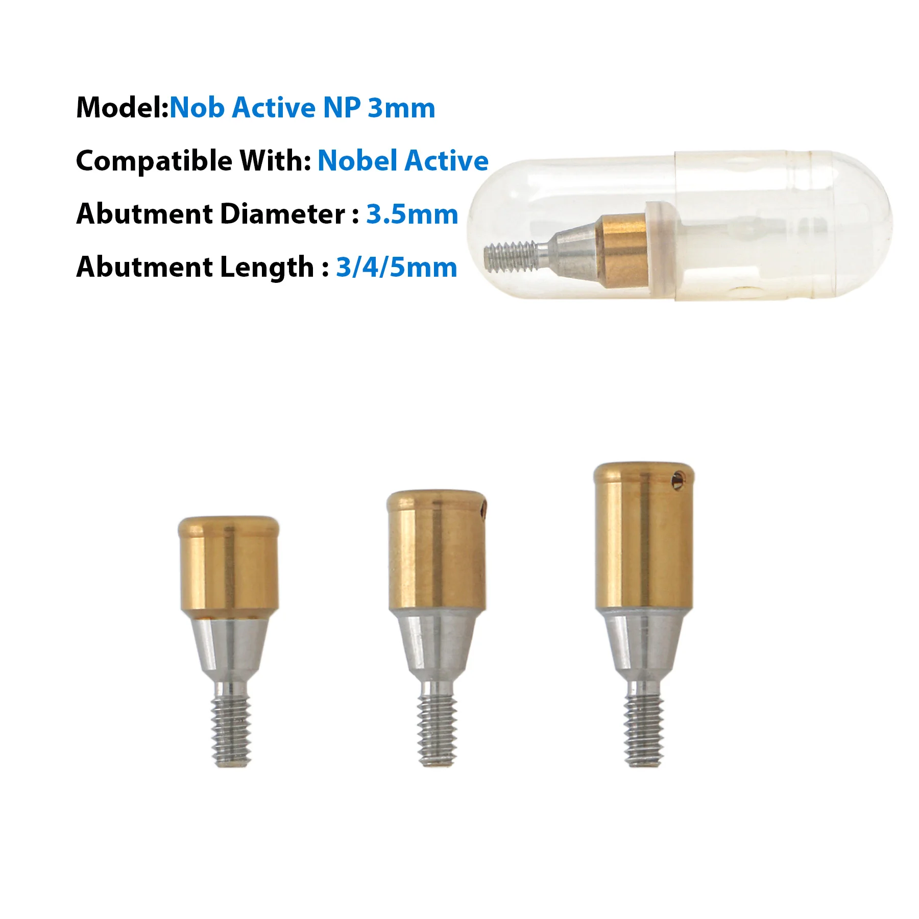 

1pc Dental Implant Attachment Abutment 3/4/5mm Compatible With Nobel Biocare Active NP