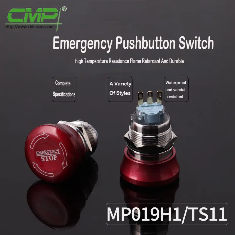 19mm Waterproof Safety Against Rupture Emergency Stop Red Mushroom Button IP67