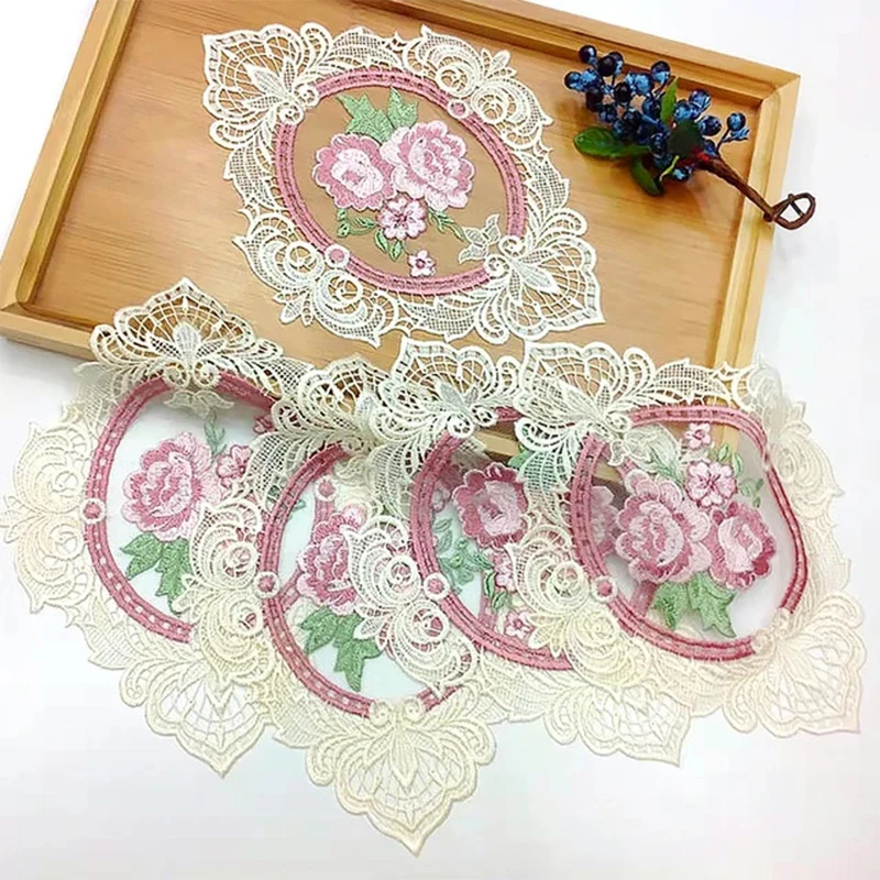 Retro Embroidered Flower Lace Placemat Table Cloth Cover Table Mat European Style Plate Mat Table Coaster Desktop Decor