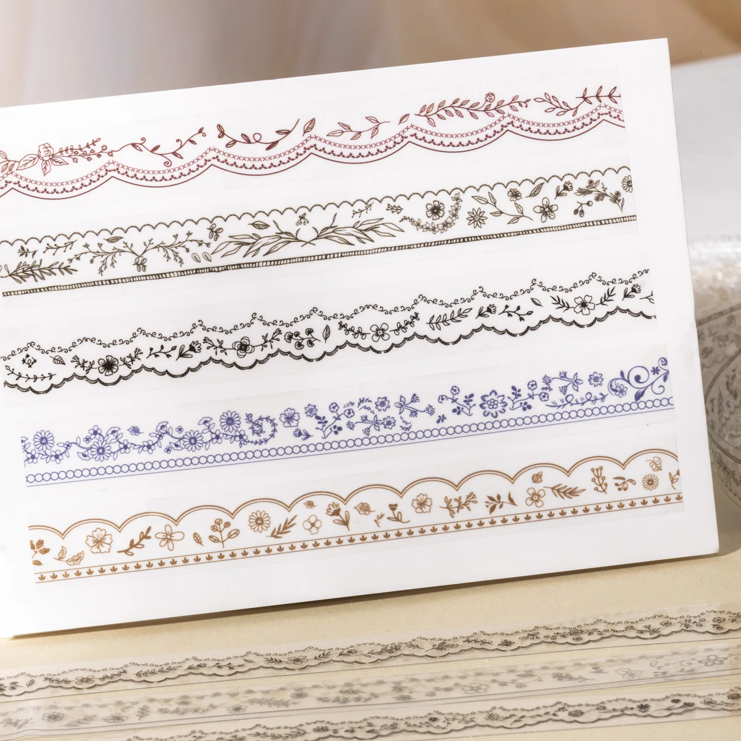1 Roll Floral Lace Border Theme PET Decorative Washi Tape for DIY Journal, Photo Frame Collage, Scrapbook Material