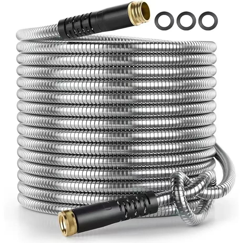 Home Garden Stainless Steel Hose for Watering Plants, Metal Garden Water Pipe, Garden Soft Hoses