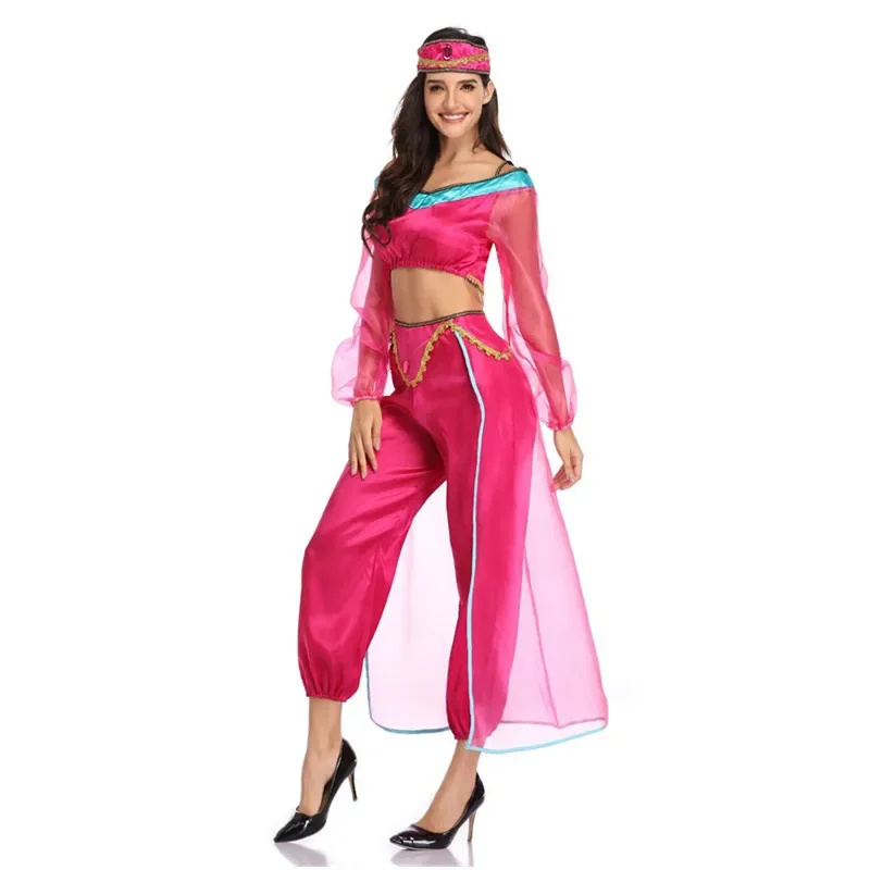 

New Women Halloween Red Fairy Tale Aladdin Lamp Jasmine Princess Cosplay Costume Carnival Party Arab Belly Dance Fancy Dress