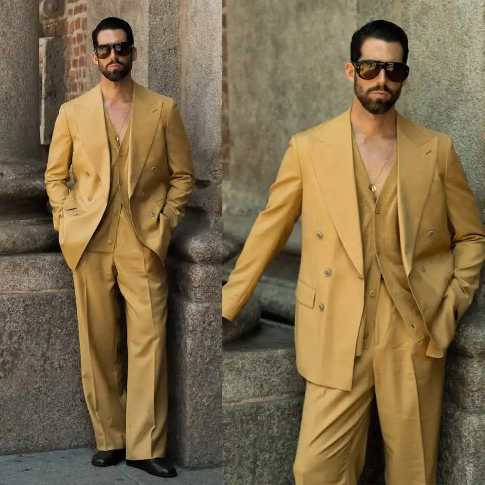 

Fashion Men Suits 2 Pieces Blazer Double Breasted Peaked Lapel Business Formal Wedding Tuxedo Customized trajes para hombre