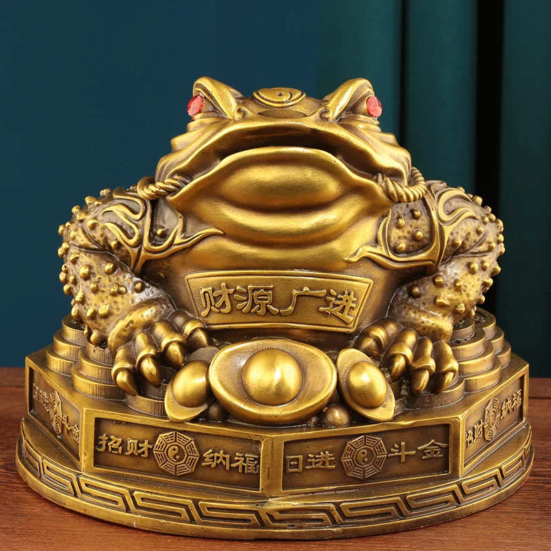 Copper and gold toad figurine, three-legged toad, golden cicada, shop decoration, living room, wine cabinet, craft