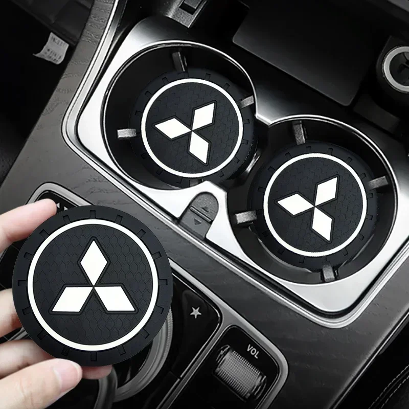 Car Logo New Anti-Slip Water Cup Holder Mat Bottle Pad For Mitsubishi Asx Lancer Pajero 4 Outlander 3 Xl l200 EX10 X Colt Pajero