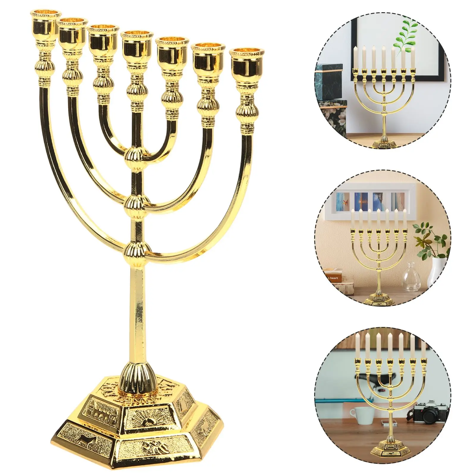 

7 Branch Menorah Holder Jerusalem Temple 12 Of Menorah 6.69-Inch Height Hanukkah Stand 4 3