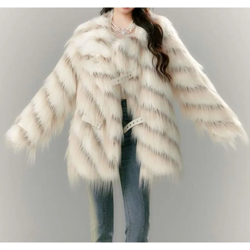 Herfst en winter imitatie vossenhaar nieuwe high-end mode slim fit jas milieuvriendelijke bontjas dames verdikt