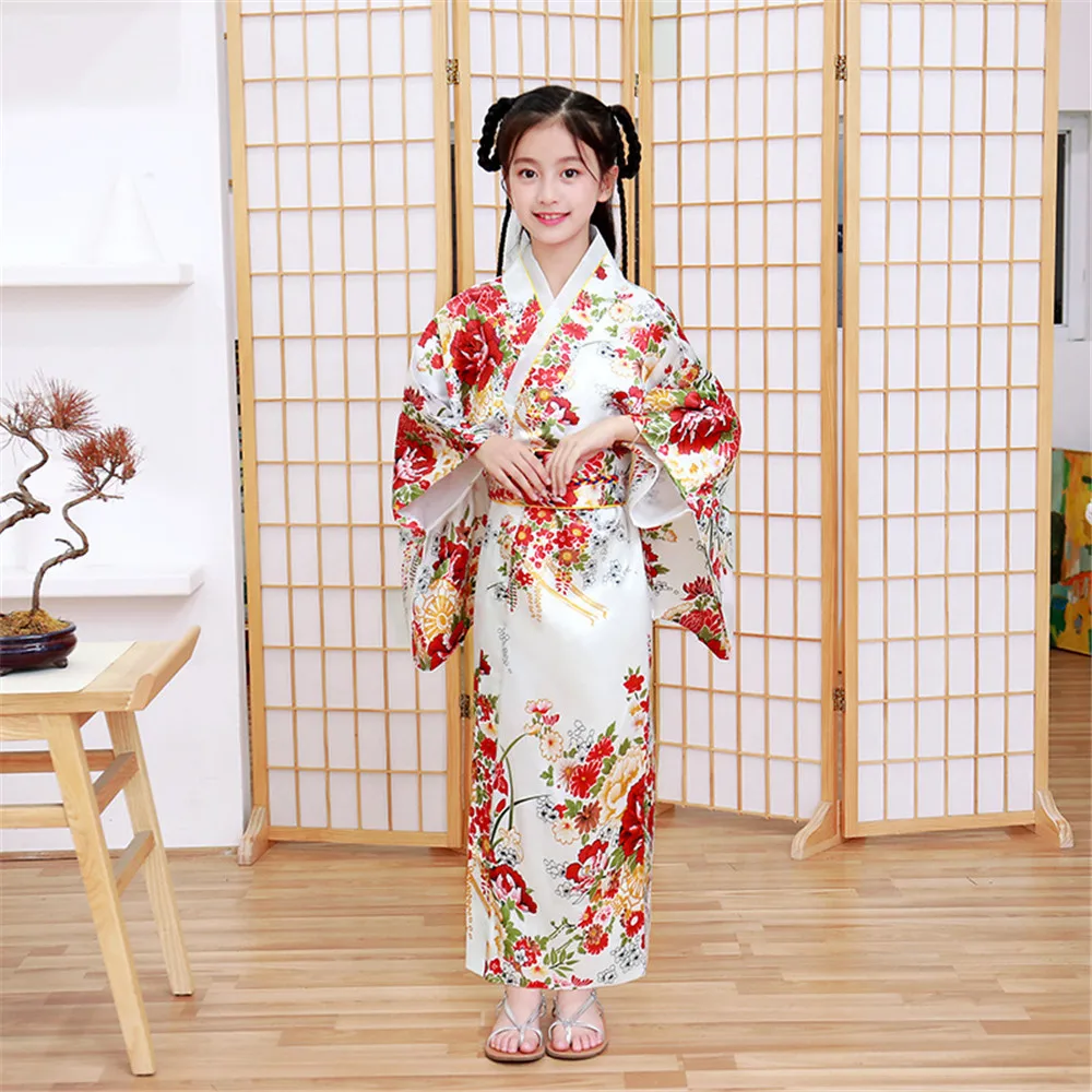 Cute Children's Kimono Printed Kids Japanese Style Bathrobe Performance Outfit Clothing Show Girls Robe Dresses